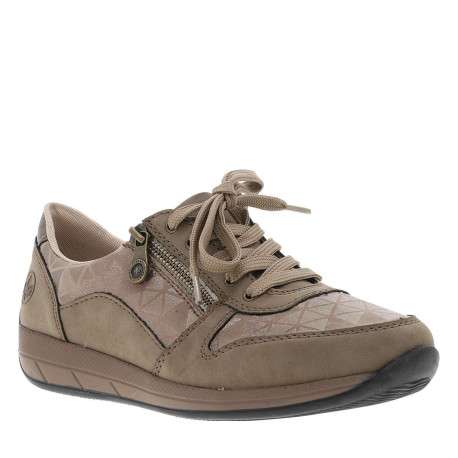 Sneakers taupe avec détails dorés et fermetures à glissières et à lacets - Image 3