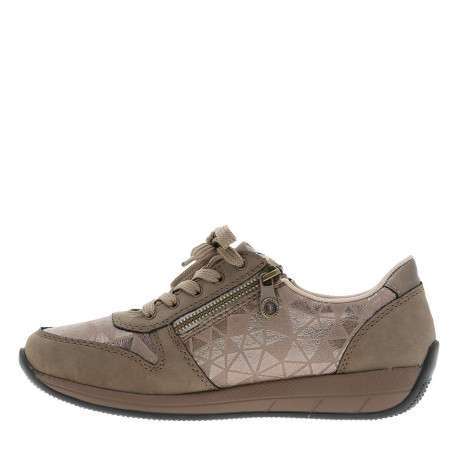 Sneakers taupe avec détails dorés et fermetures à glissières et à lacets