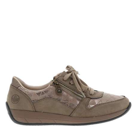 Sneakers taupe avec détails dorés et fermetures à glissières et à lacets - Image 2