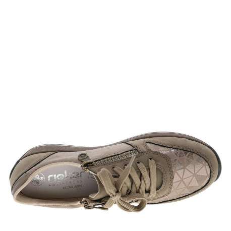 Sneakers taupe avec détails dorés et fermetures à glissières et à lacets - Image 4