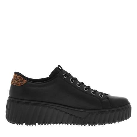 Tennis en cuir noires avec un empiècement léopard sur le contrefort - Image 2