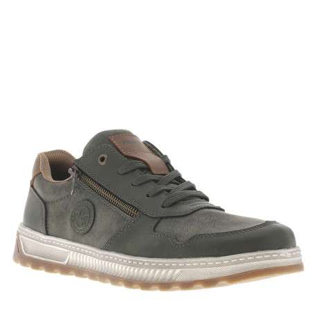 Sneakers kaki avec double fermeture et patch de la marque sur la languette - Image 3