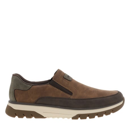 Mocassins cognac avec semelle à talon plat et soufflets élastiqués