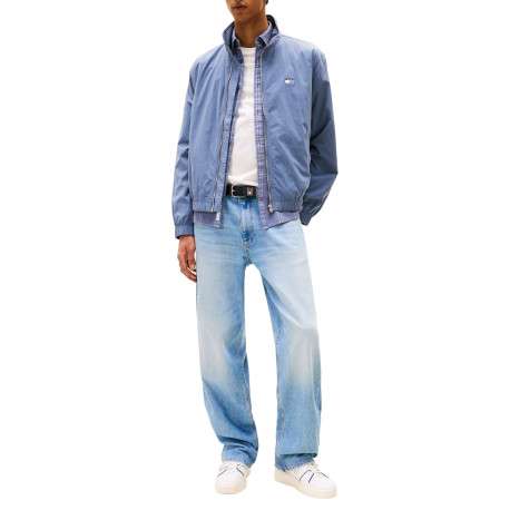 Blouson bleu uni avec une coupe droite col et une fermeture zippée - Image 2