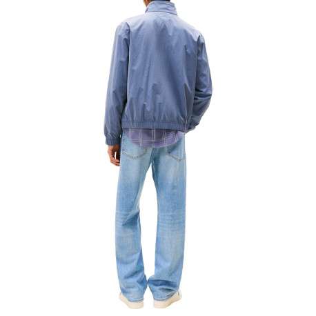 Blouson bleu uni avec une coupe droite col et une fermeture zippée - Image 3