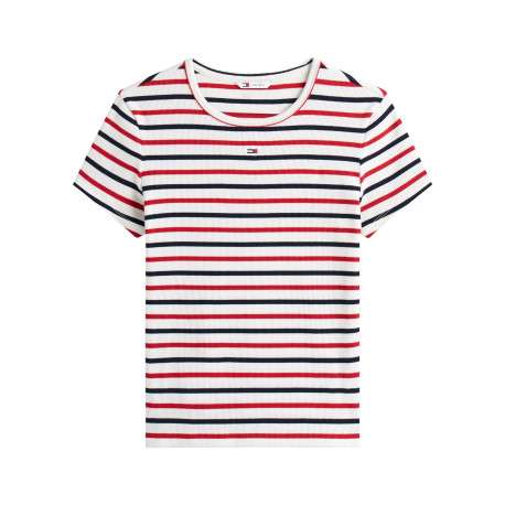 T-shirt en coton multicolore rayé avec une coupe droite et un col rond