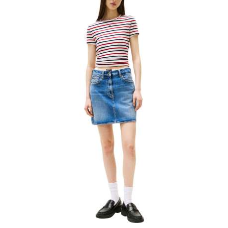T-shirt en coton multicolore rayé avec une coupe droite et un col rond - Image 2
