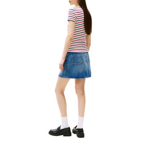 T-shirt en coton multicolore rayé avec une coupe droite et un col rond - Image 3