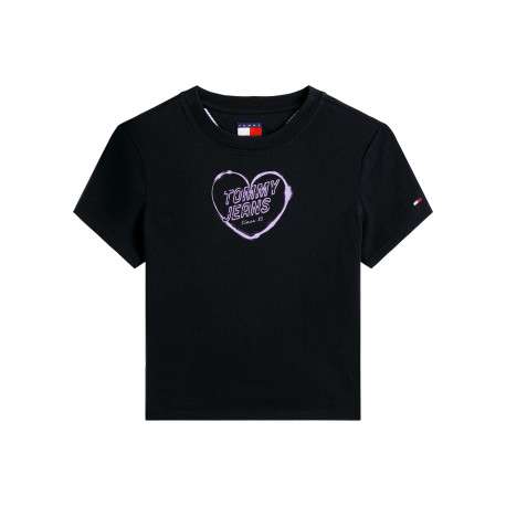 T-shirt en coton noir imprimé avec une coupe droite à col rond