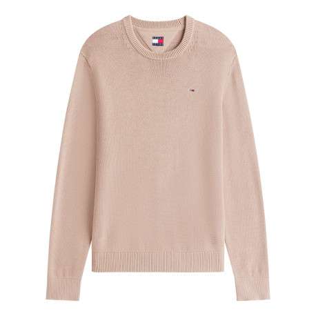 Pull en coton biologique camel uni avec une coupe droite et un col rond