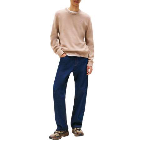Pull en coton biologique camel uni avec une coupe droite et un col rond - Image 2