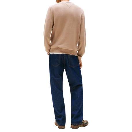 Pull en coton biologique camel uni avec une coupe droite et un col rond - Image 3