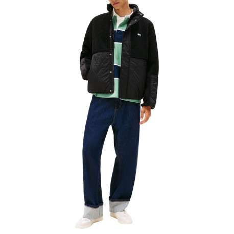 Blouson noir uni avec une coupe droite et une fermeture zippée - Image 2