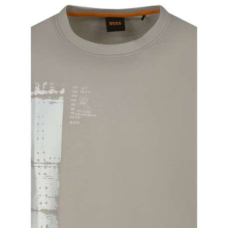 T-shirt en coton beige imprimé avec une coupe droite et un col rond - Image 3