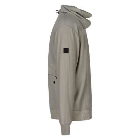 Blouson en coton beige uni avec une coupe droite et une fermeture zippée - Image 3