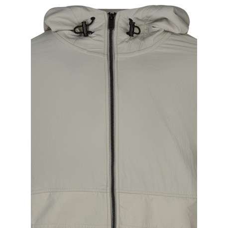 Blouson en coton beige uni avec une coupe droite et une fermeture zippée - Image 4