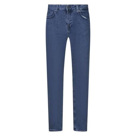Jean Delaware en coton indigo avec une coupe droite et des passants pour ceinture
