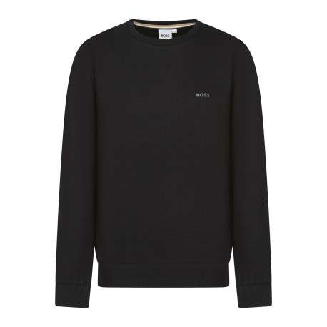Sweat en coton mélangé noir uni avec une coupe droite et un col rond