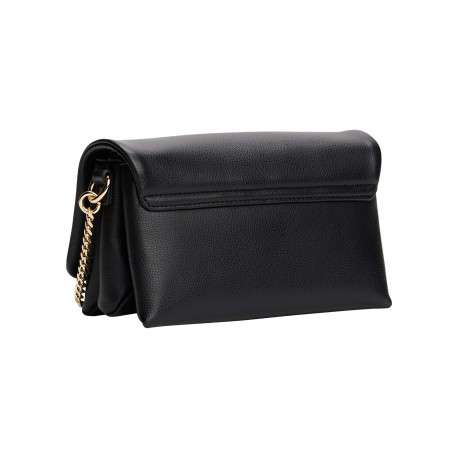 Sac à bandoulière noir uni avec un effet grain et un fermoir pivotant doré - Image 2