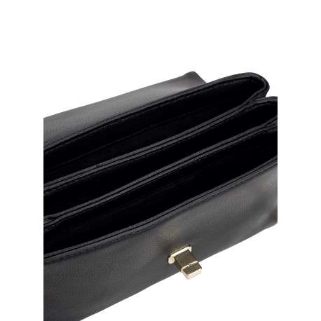 Sac à bandoulière noir uni avec un effet grain et un fermoir pivotant doré - Image 3
