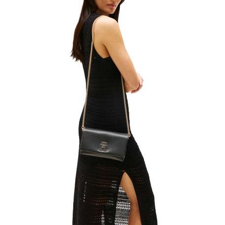 Sac à bandoulière noir uni avec un effet grain et un fermoir pivotant doré - Image 5