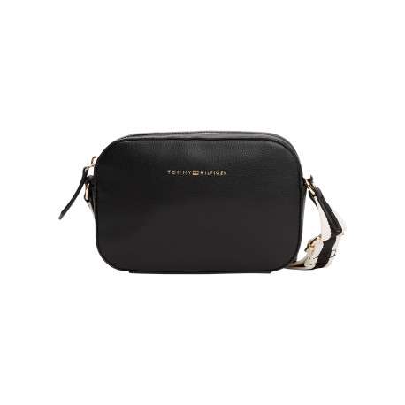 Sac à bandoulière noir uni effet grain avec zip de fermeture doré