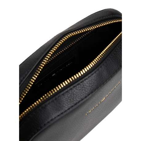 Sac à bandoulière noir uni effet grain avec zip de fermeture doré - Image 3