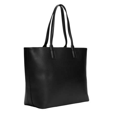 Sac shopping noir uni avec logo doré embossé et fermeture zippée - Image 2