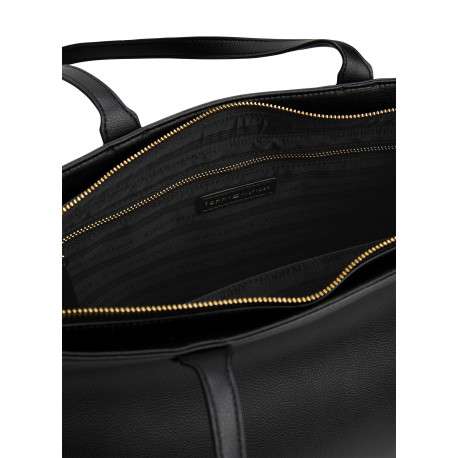 Sac shopping noir uni avec logo doré embossé et fermeture zippée - Image 3