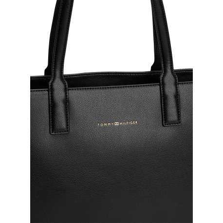 Sac shopping noir uni avec logo doré embossé et fermeture zippée - Image 4