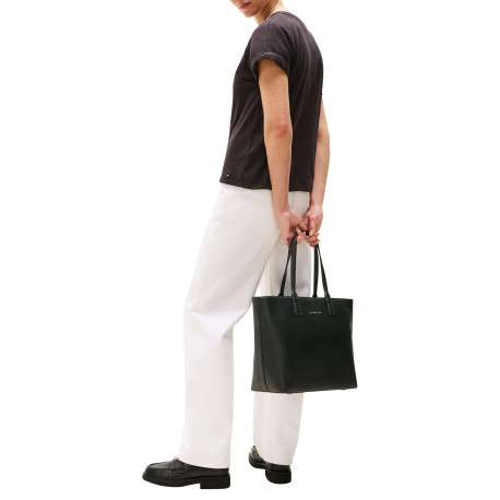 Sac shopping noir uni avec logo doré embossé et fermeture zippée - Image 5