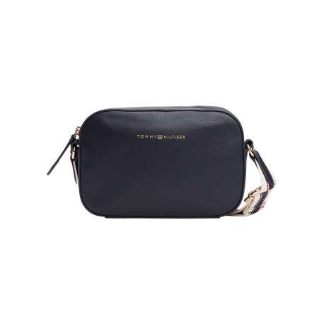 Sac à bandoulière bleu marine uni effet grain avec zip de fermeture doré