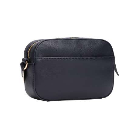 Sac à bandoulière bleu marine uni effet grain avec zip de fermeture doré - Image 2