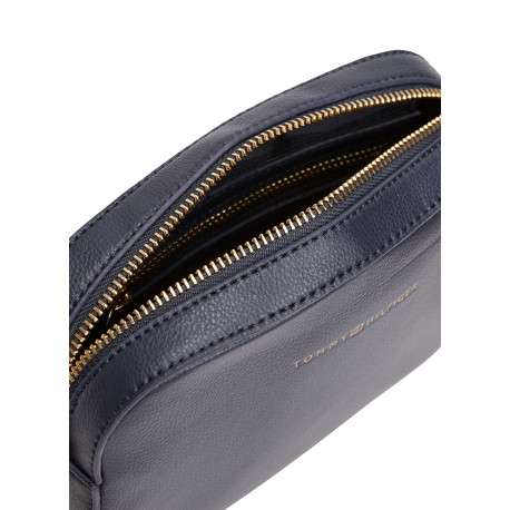 Sac à bandoulière bleu marine uni effet grain avec zip de fermeture doré - Image 3