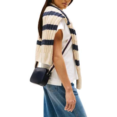 Sac à bandoulière bleu marine uni effet grain avec zip de fermeture doré - Image 5