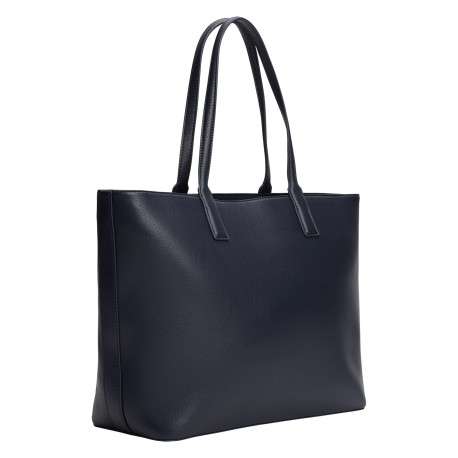 Sac shopping marine uni avec logo doré embossé et fermeture zippée - Image 2