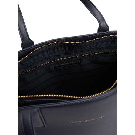 Sac shopping marine uni avec logo doré embossé et fermeture zippée - Image 3