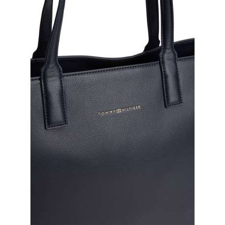 Sac shopping marine uni avec logo doré embossé et fermeture zippée - Image 4