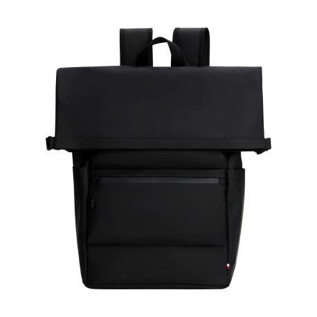 Sac à dos noir uni à rabat roulé avec fermeture à zips et clips