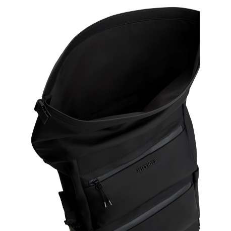 Sac à dos noir uni à rabat roulé avec fermeture à zips et clips - Image 4
