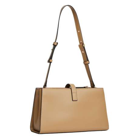 Sac porté épaule caramel uni avec fermeture aimantée et logo doré - Image 2