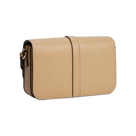 Sac à bandoulière caramel uni avec languette aimantée et logo doré - Image 2