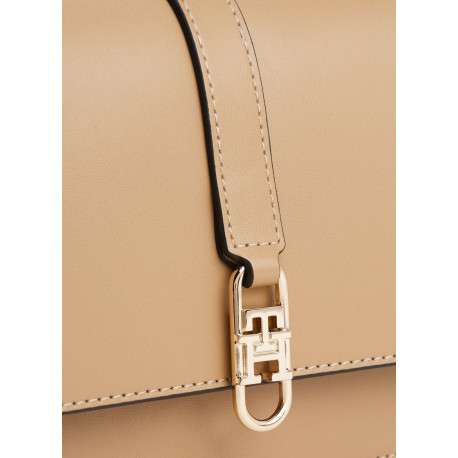Sac à bandoulière caramel uni avec languette aimantée et logo doré - Image 3