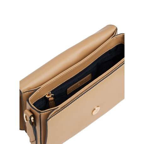 Sac à bandoulière caramel uni avec languette aimantée et logo doré - Image 4