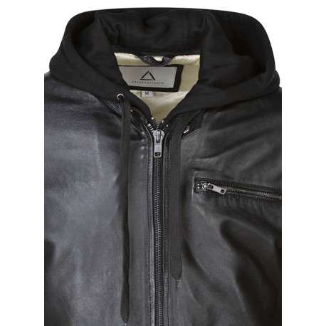 Blouson en cuir en cuir camel uni avec une coupe droite et un col à capuche - Image 3