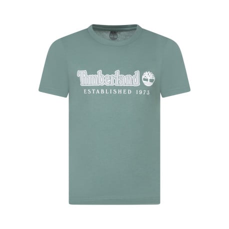 T-shirt en coton vert uni avec nom iconique et une coupe droite