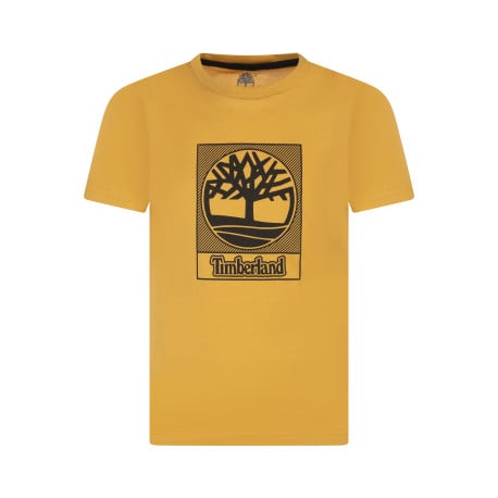 T-shirt en coton ocre uni avec une coupe droite et un col rond