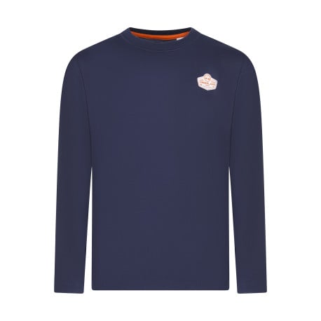 T-shirt en coton marine uni avec une coupe droite et un col rond