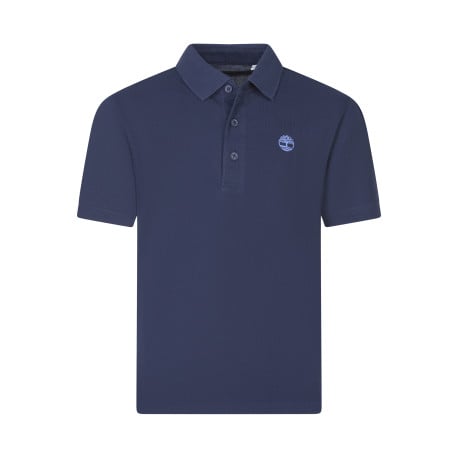 Polo en coton marine uni avec une coupe droite et un col à revers