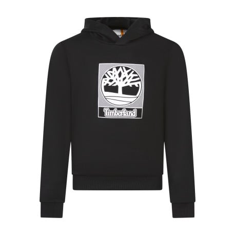 Sweat en coton mélangé noir uni avec une coupe droite et un col à capuche